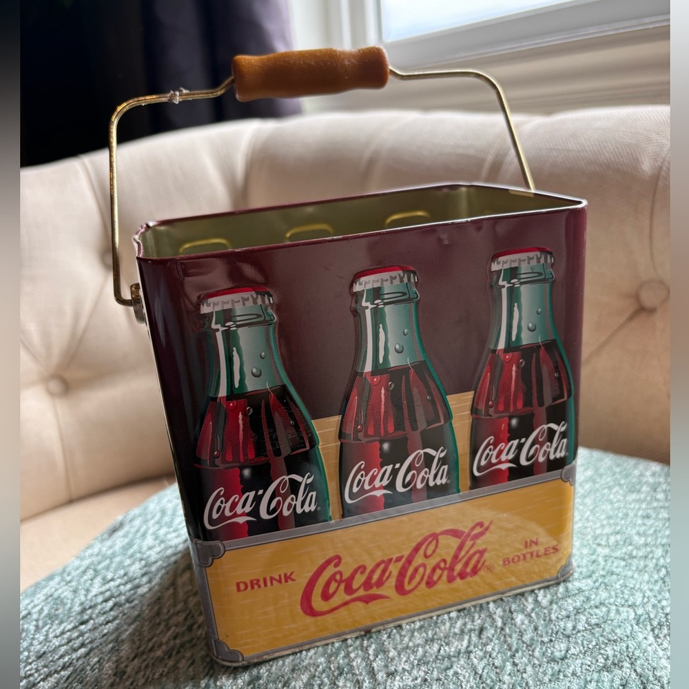 Vintage Coca-Cola Red and Yellow Metal Carrier